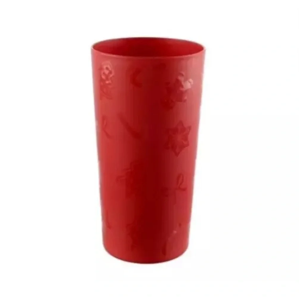 Set of 12 Red Christmas Plastic Tumbler Drinking Cup Festive Holiday Design NEW